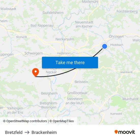 Bretzfeld to Brackenheim map
