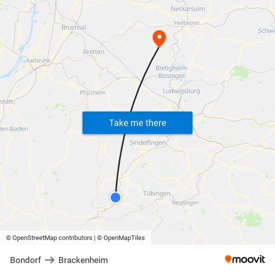 Bondorf to Brackenheim map