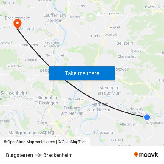 Burgstetten to Brackenheim map