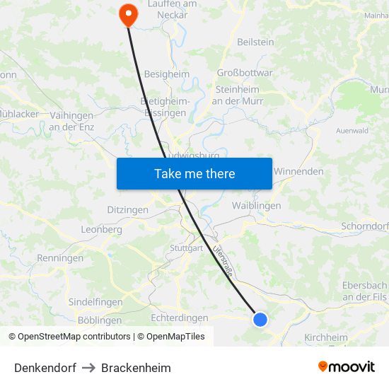 Denkendorf to Brackenheim map