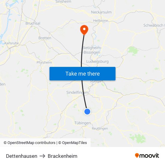 Dettenhausen to Brackenheim map