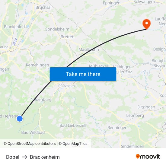 Dobel to Brackenheim map