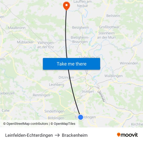 Leinfelden-Echterdingen to Brackenheim map