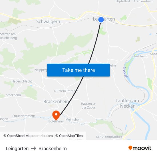 Leingarten to Brackenheim map