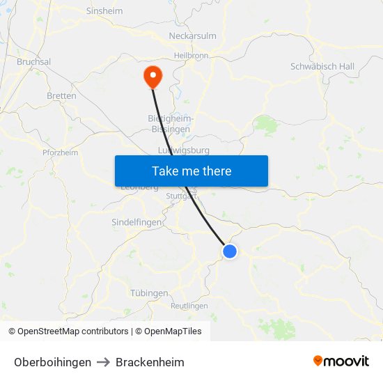 Oberboihingen to Brackenheim map