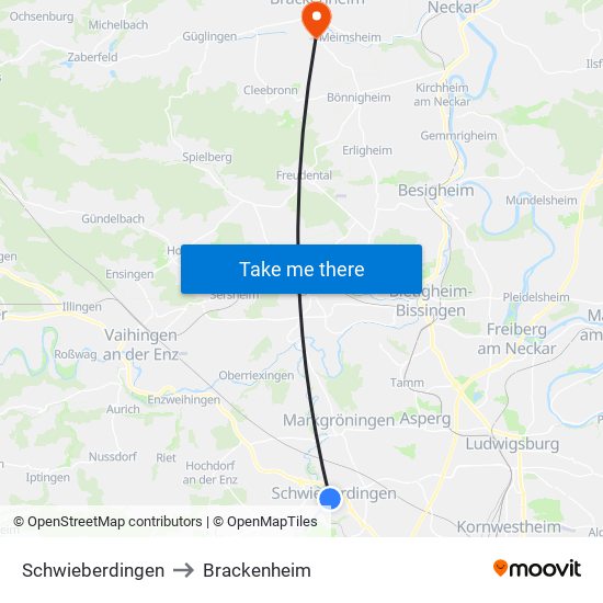 Schwieberdingen to Brackenheim map