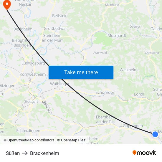 Süßen to Brackenheim map