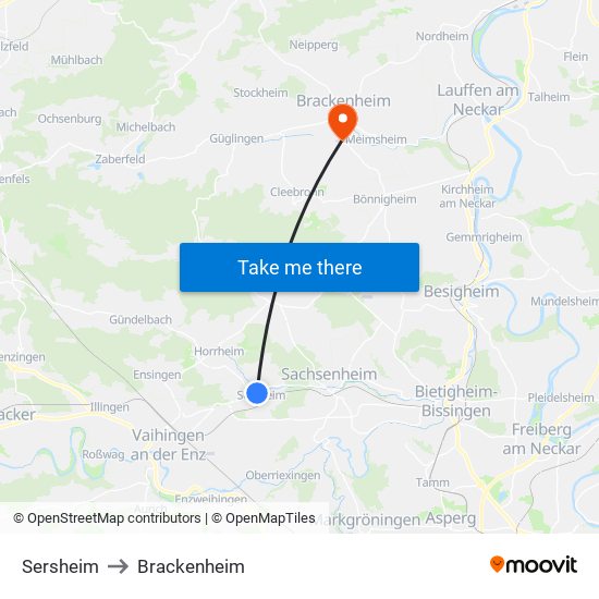 Sersheim to Brackenheim map