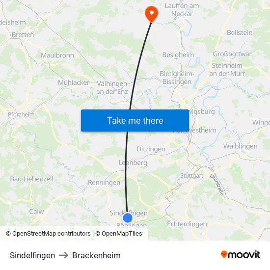 Sindelfingen to Brackenheim map