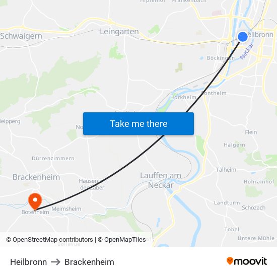 Heilbronn to Brackenheim map