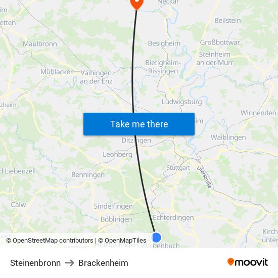 Steinenbronn to Brackenheim map