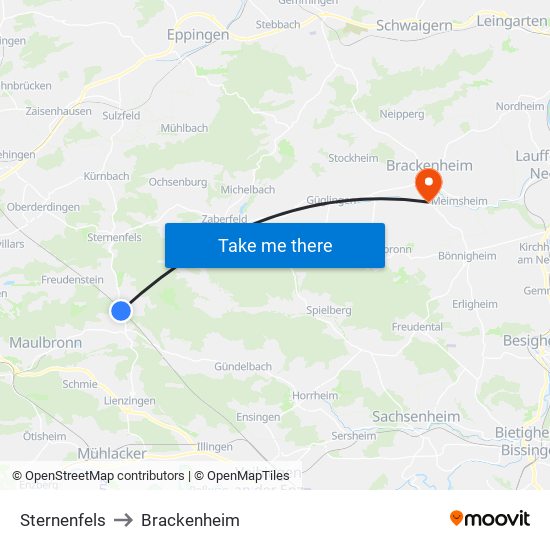 Sternenfels to Brackenheim map