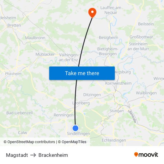 Magstadt to Brackenheim map