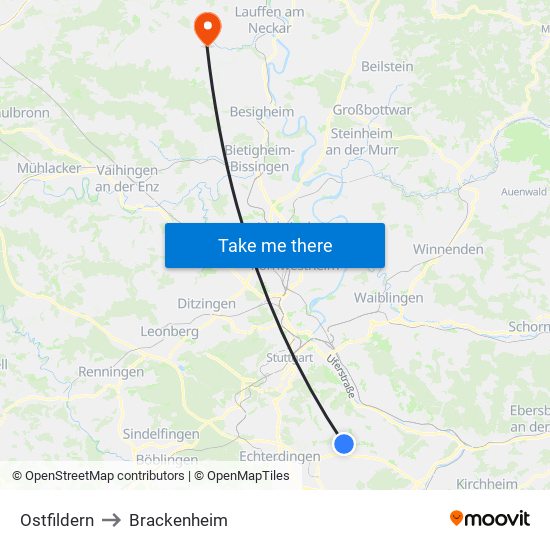 Ostfildern to Brackenheim map