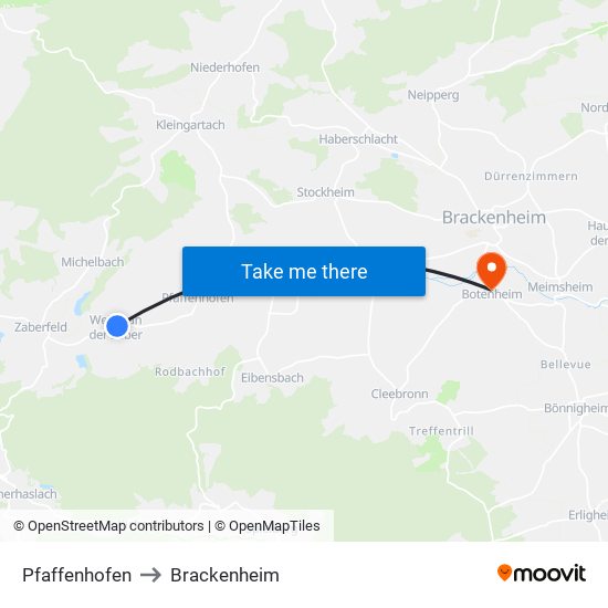 Pfaffenhofen to Brackenheim map