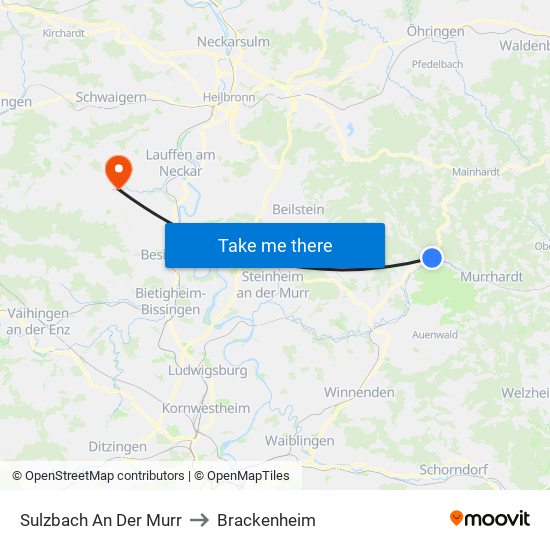 Sulzbach An Der Murr to Brackenheim map
