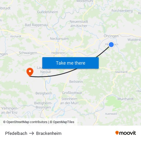 Pfedelbach to Brackenheim map