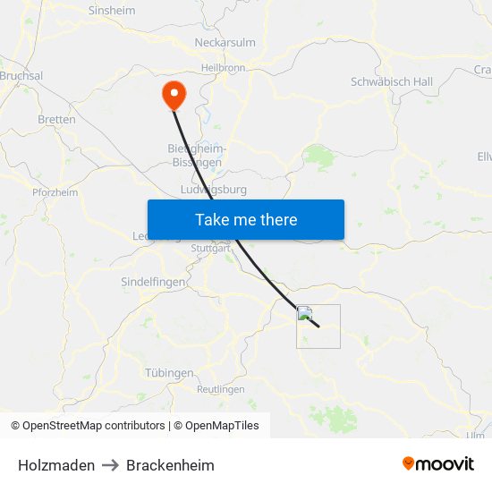 Holzmaden to Brackenheim map