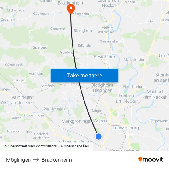 Möglingen to Brackenheim map