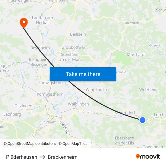 Plüderhausen to Brackenheim map