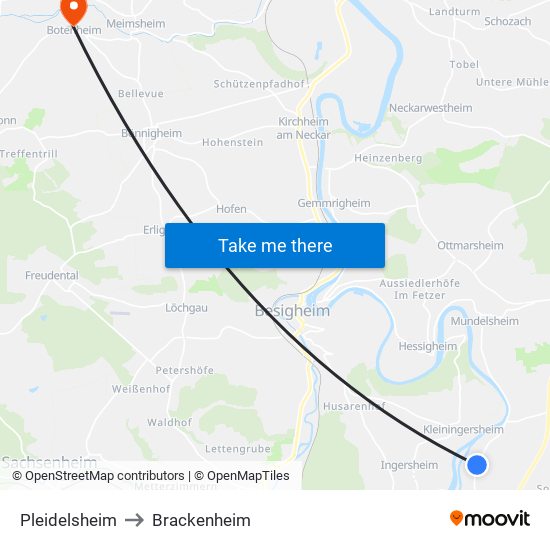 Pleidelsheim to Brackenheim map