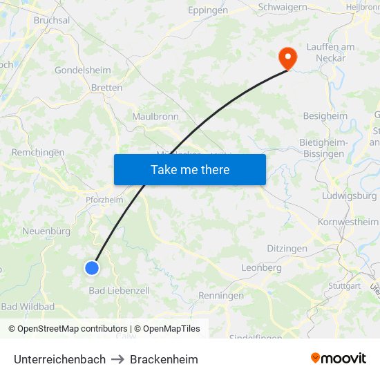 Unterreichenbach to Brackenheim map