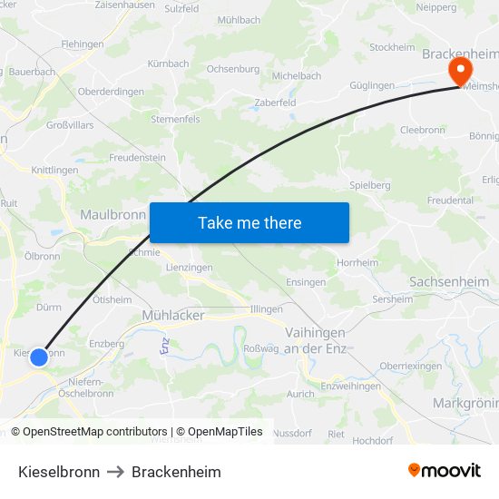 Kieselbronn to Brackenheim map
