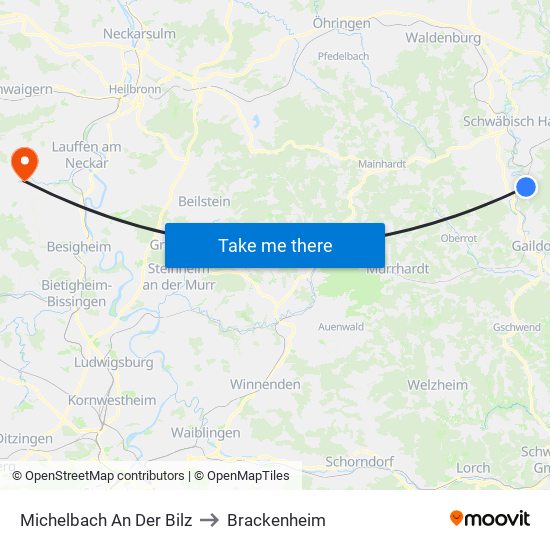 Michelbach An Der Bilz to Brackenheim map