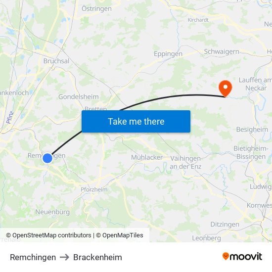 Remchingen to Brackenheim map