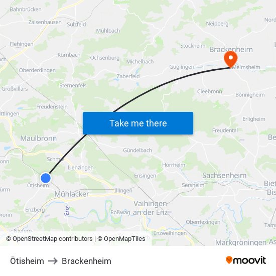 Ötisheim to Brackenheim map