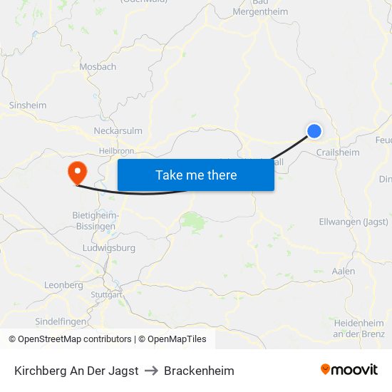 Kirchberg An Der Jagst to Brackenheim map
