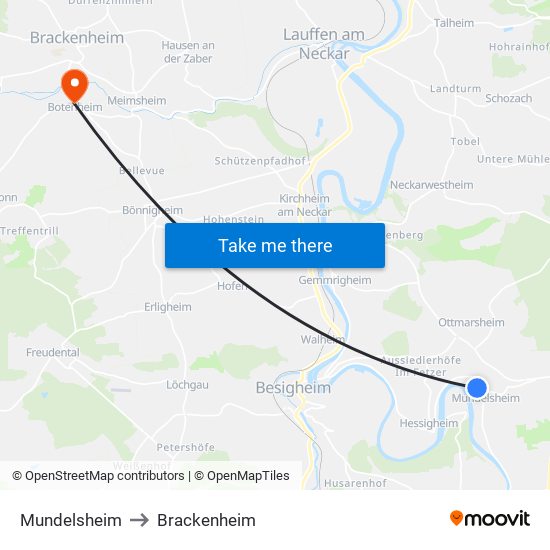 Mundelsheim to Brackenheim map