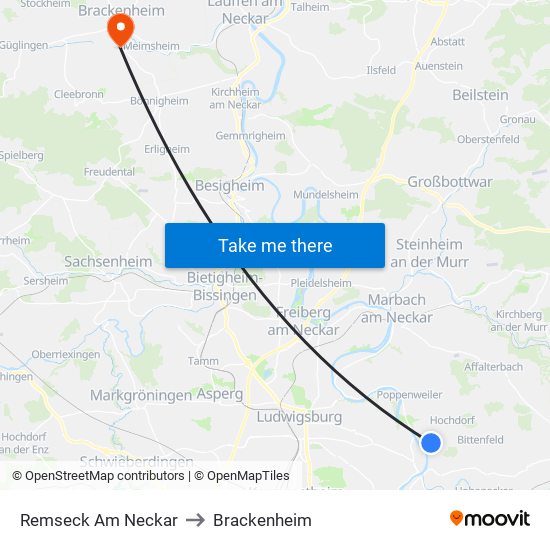 Remseck Am Neckar to Brackenheim map