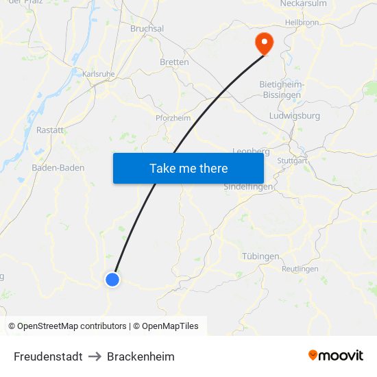 Freudenstadt to Brackenheim map