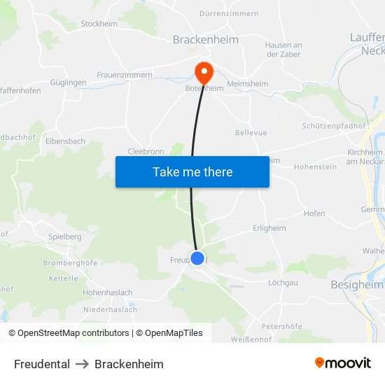 Freudental to Brackenheim map