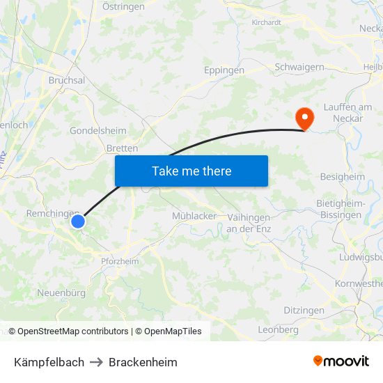 Kämpfelbach to Brackenheim map