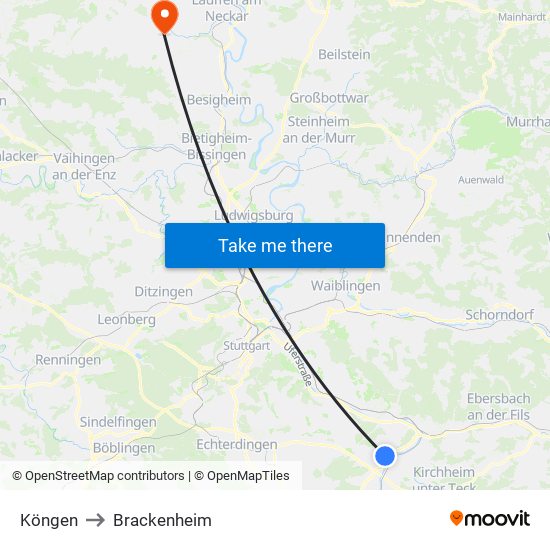 Köngen to Brackenheim map