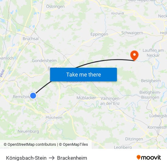 Königsbach-Stein to Brackenheim map