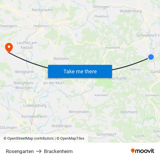 Rosengarten to Brackenheim map