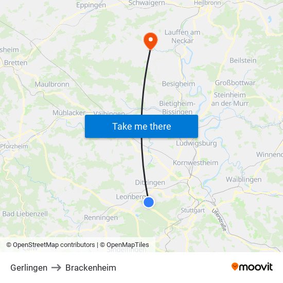 Gerlingen to Brackenheim map