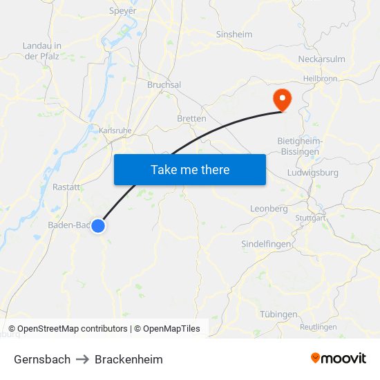 Gernsbach to Brackenheim map