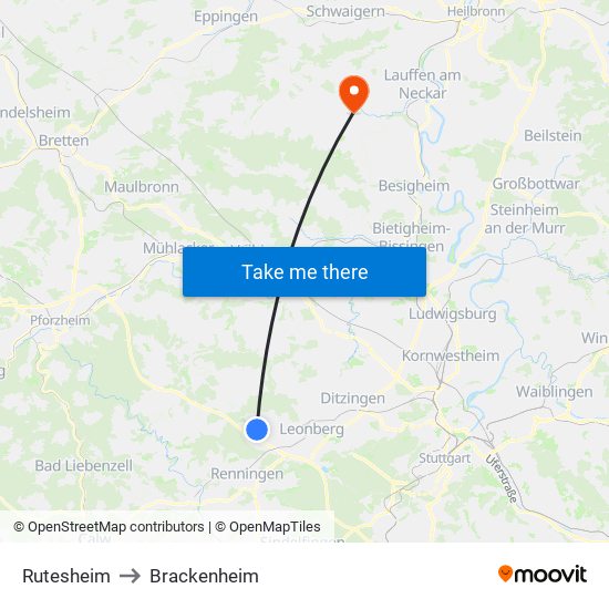 Rutesheim to Brackenheim map