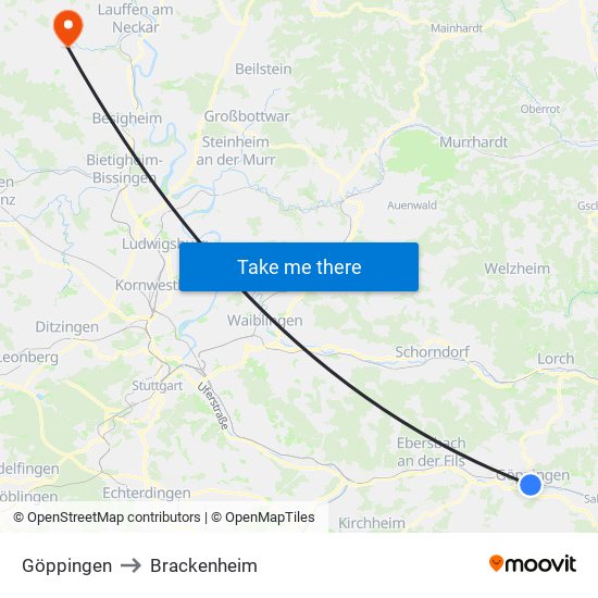 Göppingen to Brackenheim map