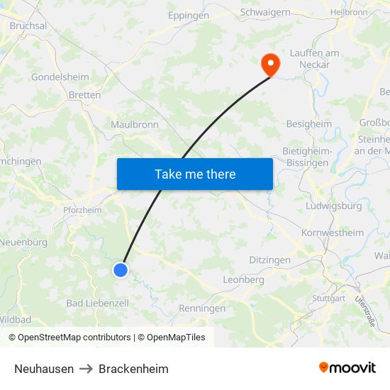 Neuhausen to Brackenheim map