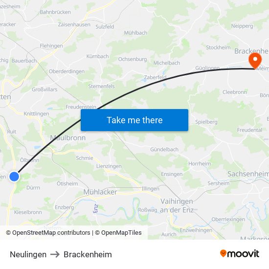 Neulingen to Brackenheim map