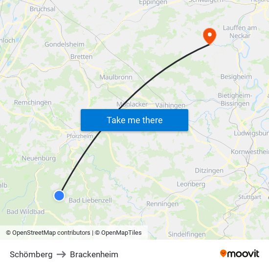 Schömberg to Brackenheim map