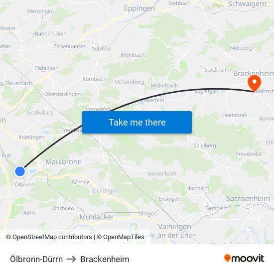 Ölbronn-Dürrn to Brackenheim map