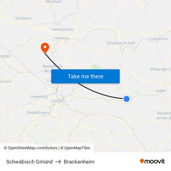 Schwäbisch Gmünd to Brackenheim map
