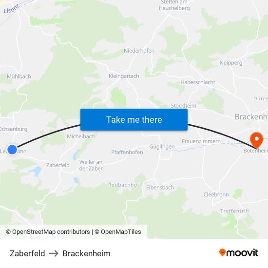 Zaberfeld to Brackenheim map