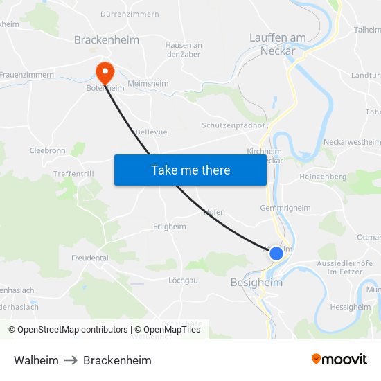 Walheim to Brackenheim map